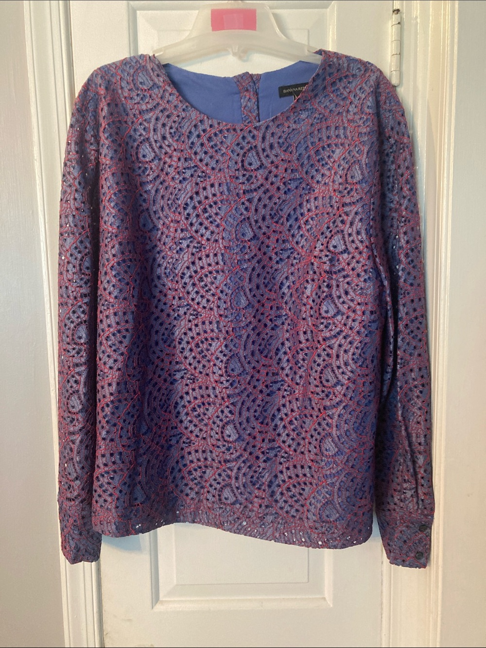 Banana Republic Lavender and Pink Lace Overlay Long Sleeve Top XXL